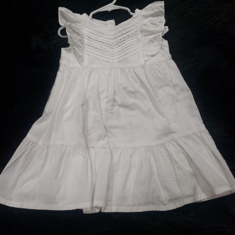 OshKosh B'gosh White Ruffle-Trim Cotton Dress.